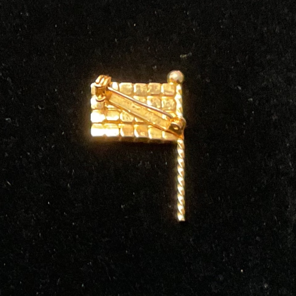 Vintage Prong Set Rhinestone Flag Pin Brooch Red White Blue Gold Tone Metal - Picture 2 of 5